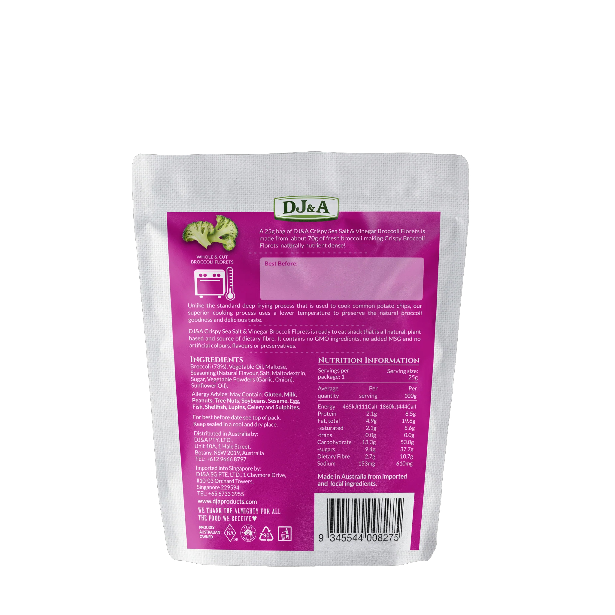 Crispy Broccoli Florets Sea Salt & Vinegar 25g DJ&A – Image 3