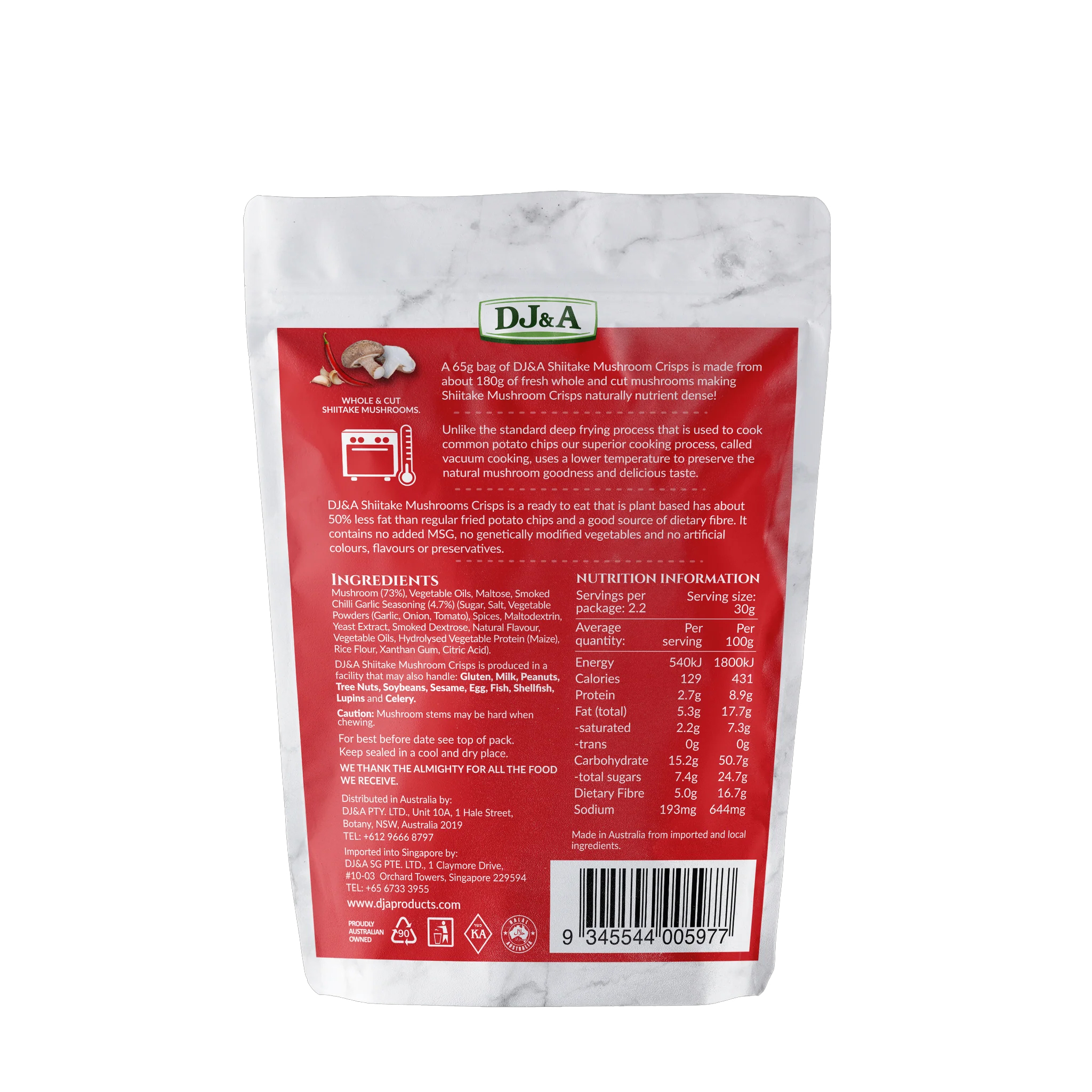 Shiitake Mushroom Crisps Smoked Chilli & Garlic 65g DJ&A – Image 2