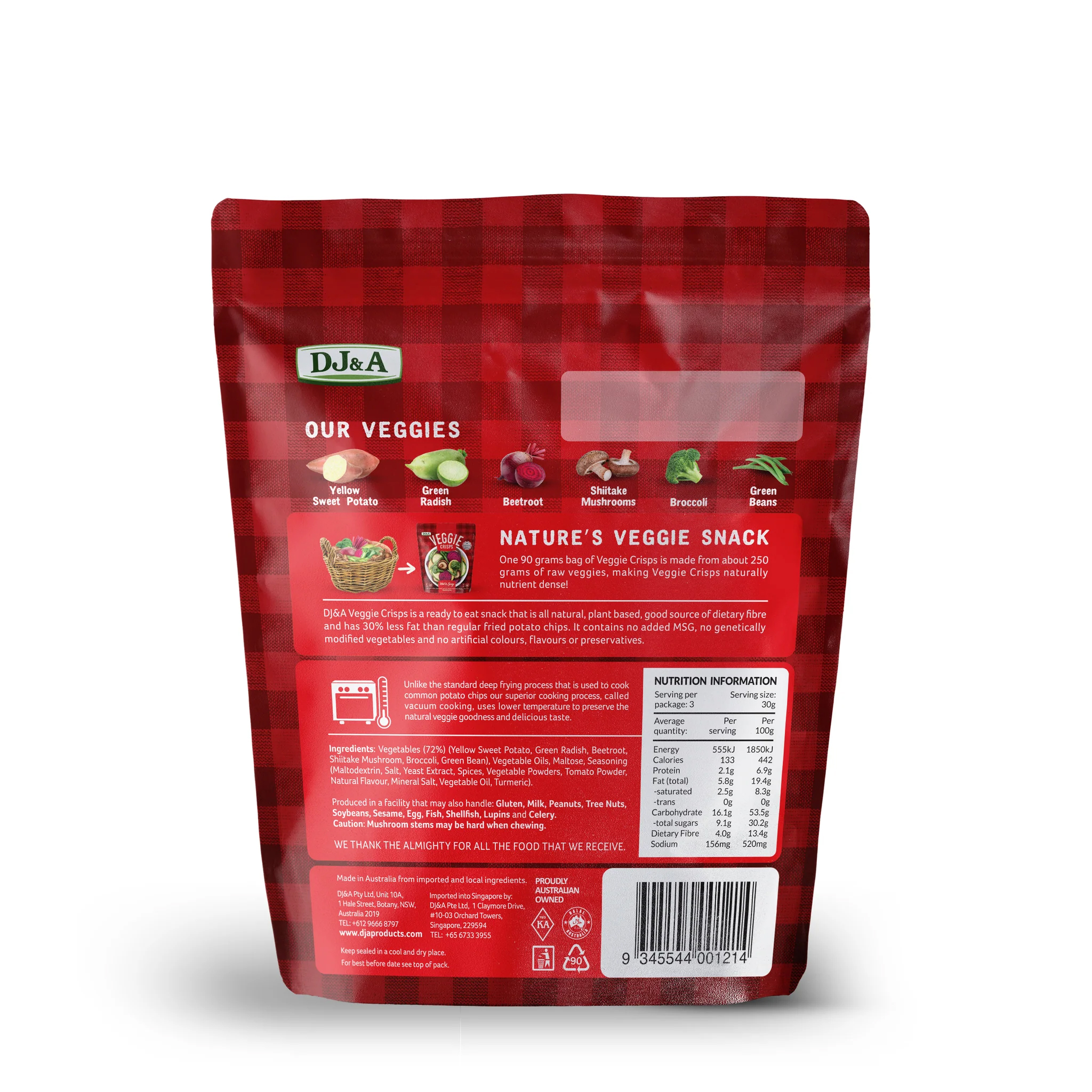 Veggie Crisps, Hot & Spicy, 90g DJ&A – Image 2
